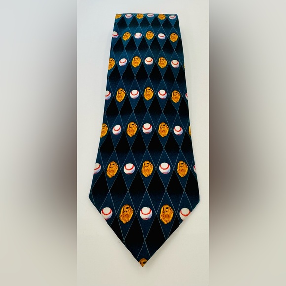 PARQUET Men's Baseball & Mitt Novelty Tie Diamond‎ Pattern 100% Polyester 60” - Picture 10 of 10